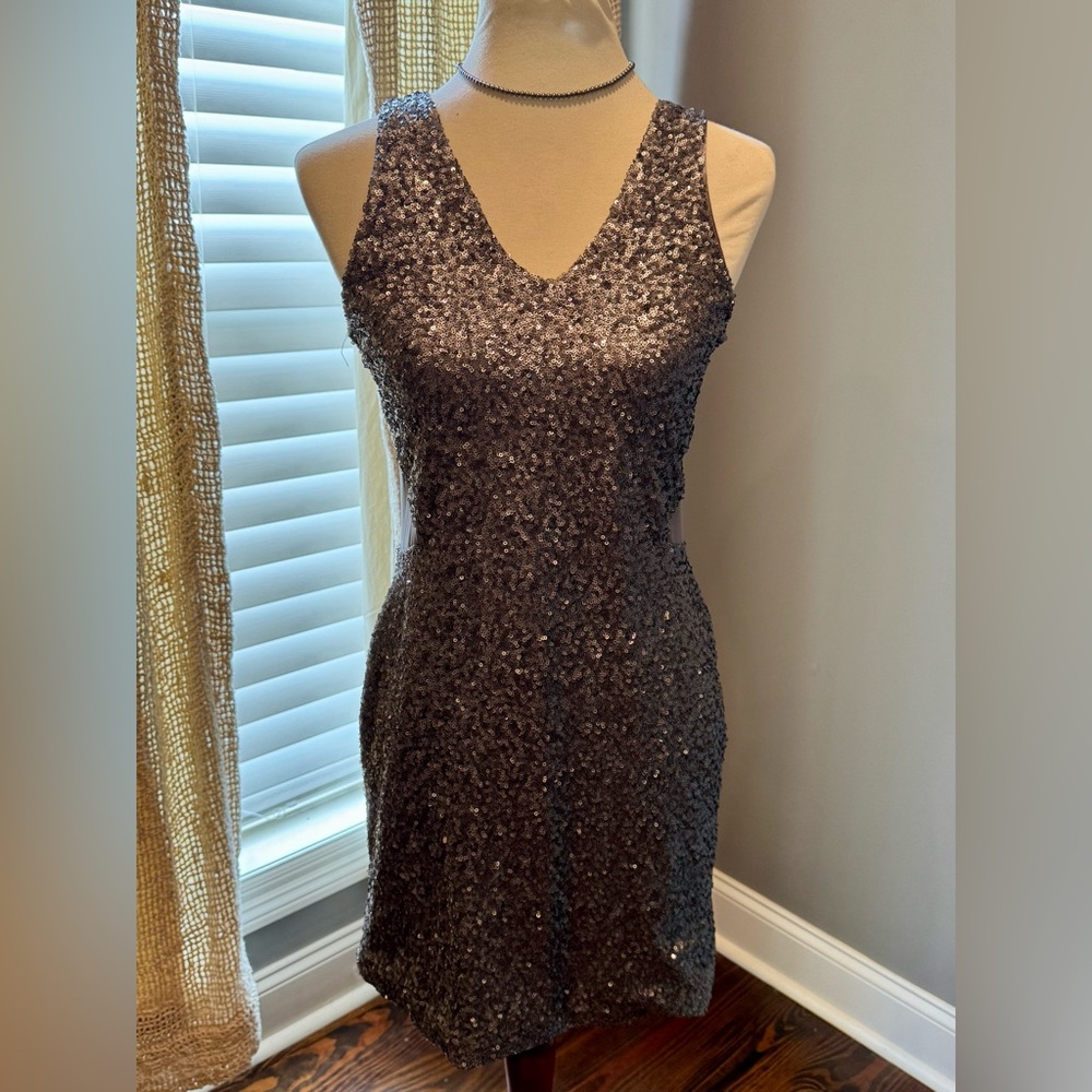 Marineblu Glittering Silver Sequin Mini Dress